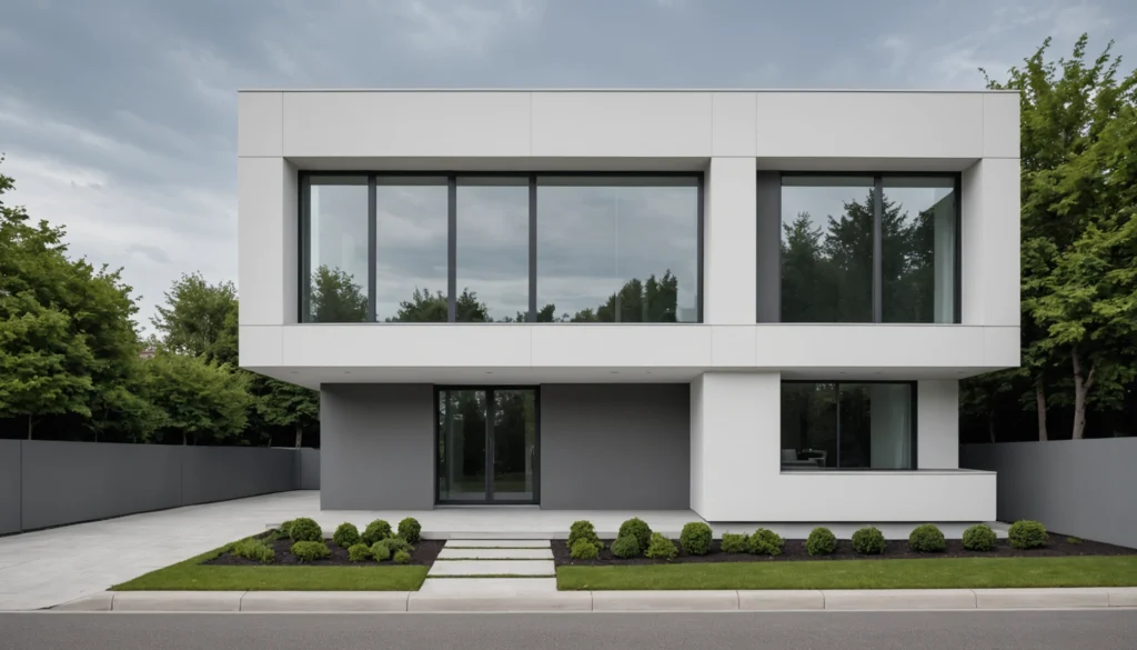 haus graue fassade weiße fenster