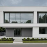 haus graue fassade weiße fenster